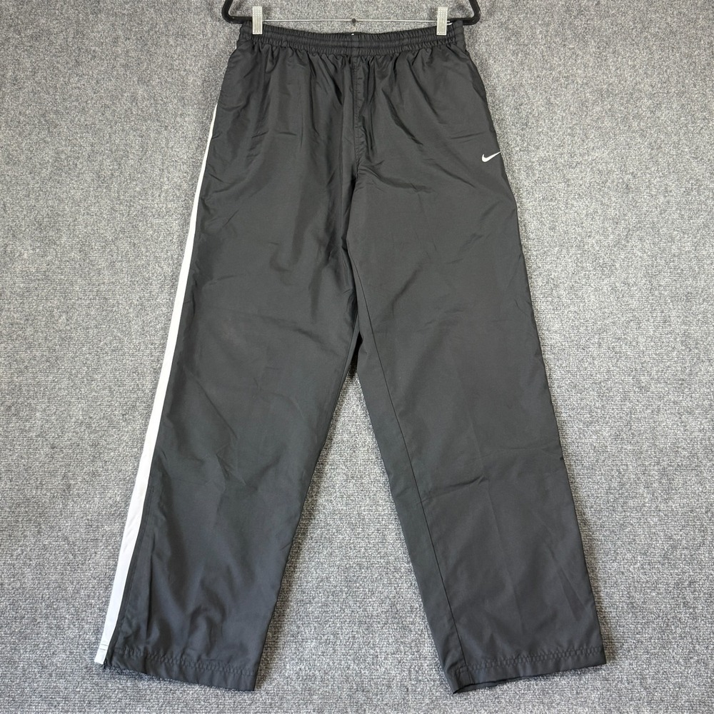 Nike Track Pants Mens Large Black Windbreaker Baggy Lined Side Stripe Ankle Zip